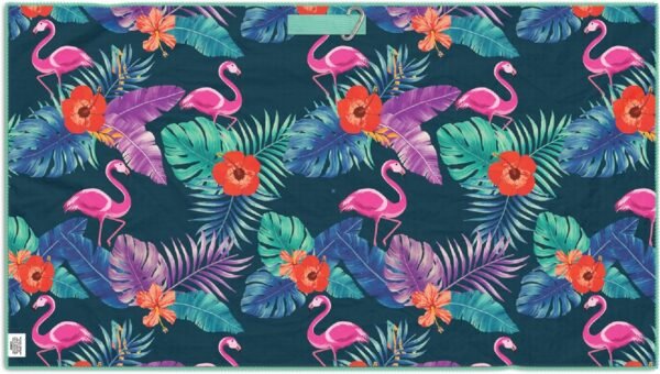Sprints Mini Gym Towel with Carabeaner Clip | Quick Drying, Sweat Wicking, Absorbent Towel for Hand & Body | Pickleball, Racquetball, Running, Golf, Cycling (Flamingos) - Image 3