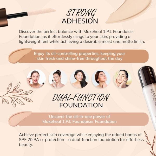 1.P.L Foundaiser Foundation SPF 20 PA++, Korean Foundation, Long-Lasting & Flawless Coverage, For Fair to Light Skin Tones, Dual-Function Foundation, (0.98oz) (19N - Purity) - Image 5