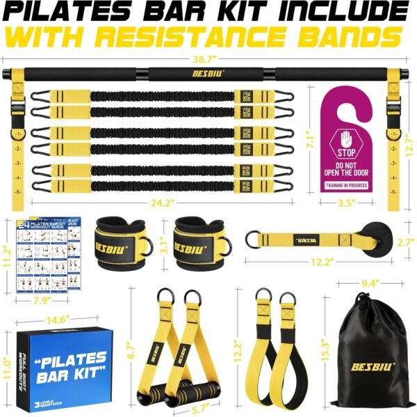 Pilates Bar Kit with Resistance Bands for Working Out, 210lbs Heavy Resistance Bands with Handles, Pilates Equipment with Resistance Band Bar for Men Women, at Home Gym Full Body Workout Equipment - Image 8