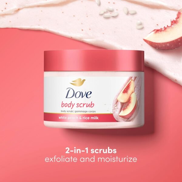 Dove Body Scrub White Peach & Crushed Rice 3 Count for Visibly Silky-Smooth, Nourished Skin, with ¼ Moisturizing Cream, 10.5 oz - Image 4