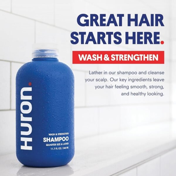 Huron Men's Shampoo | Cleansing & Hydrating Formula | Citrus, Fresh Juniper & Aromatic Greens Scent | Strengthens Hair | Sulfate-Free, Paraben-Free | Argan Oil, Aloe, Peppermint | 11.7 Fl Oz - Image 4
