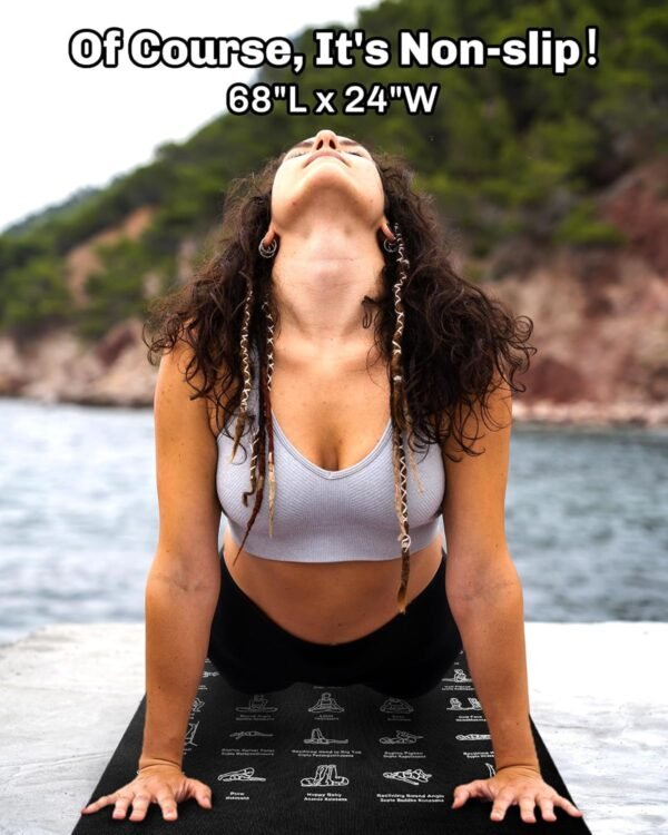 Upgrade New Instructional Yoga Mat with 75 Poses Printed on It, 6mm Travel Yoga Mat with Bag Christmas Gifts for Women and Men, 1/4 Inch Extra Thick Non-Slip - Image 5