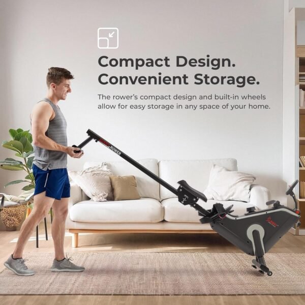Sunny Health & Fitness Flip & Foldable Rowing Machine for Home w/Extended Slide Rail, Full-Body Workout, Low-Impact, Optional Extra Long Rail, Quiet Rail Cover, Water Motion and Free SunnyFit App - Image 6