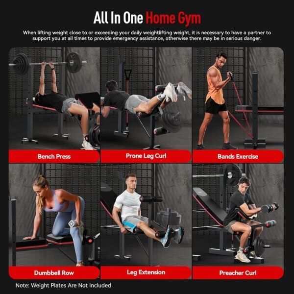 HARISON 6 in 1 Weight Bench Set with Leg Extension and Preacher Curl, 660LBS Workout Bench Press Rack for Home Gym with Resistance Bands - Image 4