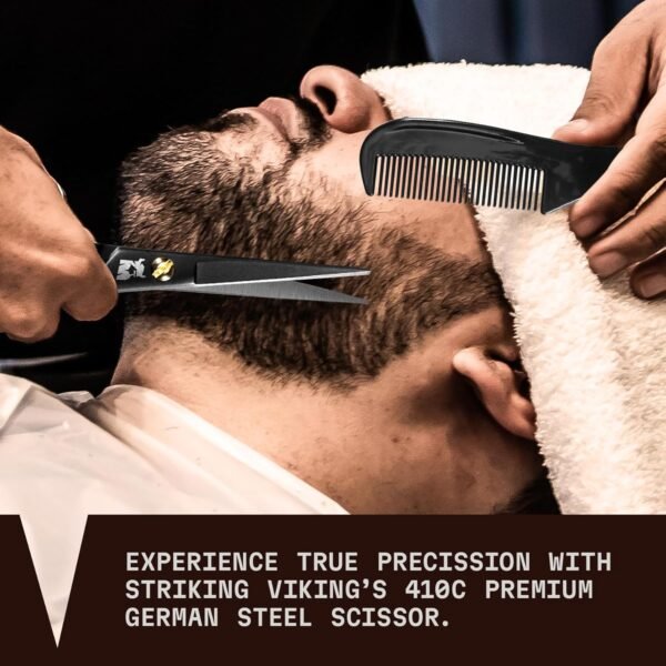 Striking Viking 5-Inch Professional German Beard & Mustache Scissors – Men’s Mustache Grooming Kit for Trimming Facial Hair with Beard Comb, Mustache Comb & Carry Case - Image 3