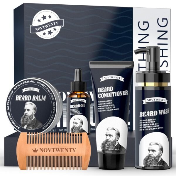 Beard Growth Kit - Mobiuty Men's Beard Care Kit with Natural Ingredients, Includes Beard Wash, Beard Oil, Beard Conditioner, Beard Balm and Beard Comb, Gift Set for Boyfriend Husband Fathers - Image 2