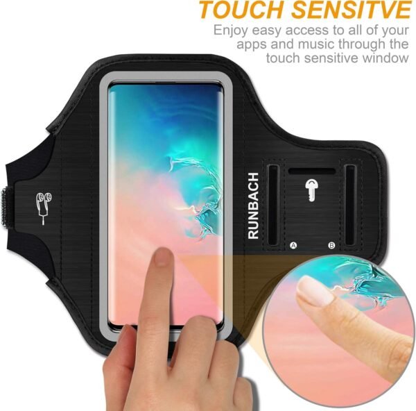 Armband for Samsung Galaxy S24/S23/S22/S21/S20/S10/S9/S8 up to 6.2", Water Resistant Running Exercise Gym Bag with Card Slot and Key Holder (Black) - Image 4