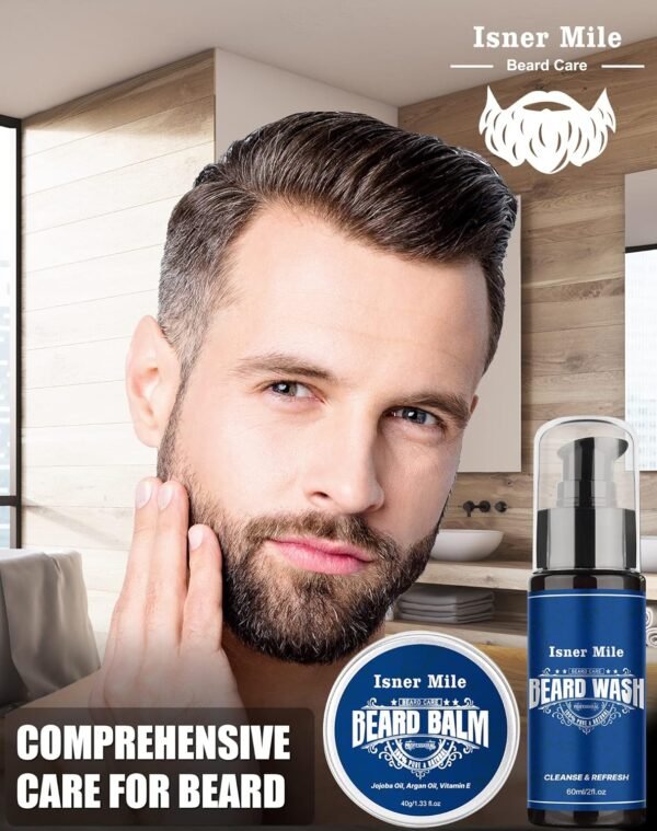 ISNER MILE Beard Care Kit Light Orange Scent and Argan & Jojoba Oils- Styles, Strengthens & Softens Beards & Mustaches - Leave in Conditioner Beard Grooming Kit for Men, Valentines Day Gifts for Him - Image 7