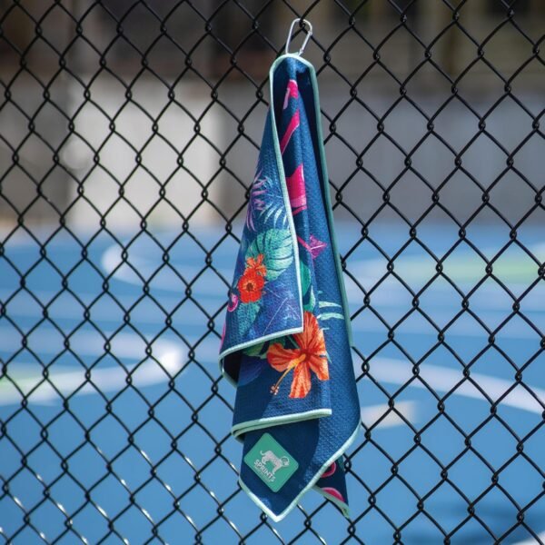 Sprints Mini Gym Towel with Carabeaner Clip | Quick Drying, Sweat Wicking, Absorbent Towel for Hand & Body | Pickleball, Racquetball, Running, Golf, Cycling (Flamingos) - Image 5