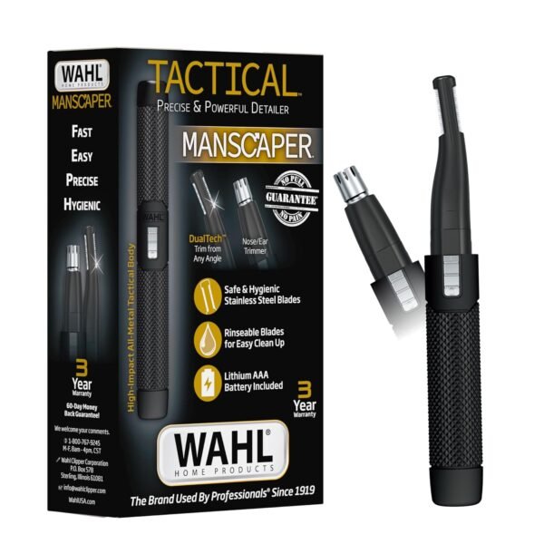 Wahl Manscaper ® 2 in 1 Lithium Battery Tactical® Dual Sided Eyebrow Trimmer and Nose Hair Trimmer for Men – Model 3023805 - Image 2