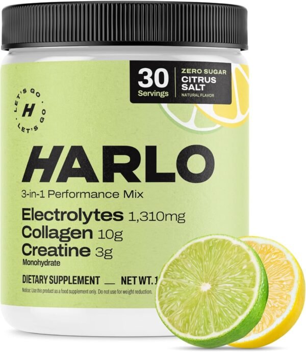 Harlo - Citrus Salt Electrolyte Drink Mix with Bovine Collagen & Creatine - Creatine Monohydrate Powder - Energy Drink Powder - Pre Workout Powder - Sugar Free Energy Drinks - Post Workout Recovery - Image 2