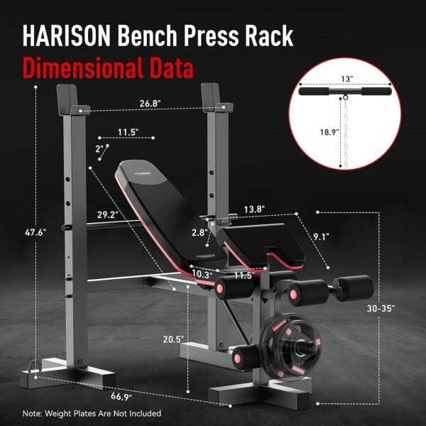HARISON 6 in 1 Weight Bench Set with Leg Extension and Preacher Curl, 660LBS Workout Bench Press Rack for Home Gym with Resistance Bands - Image 8