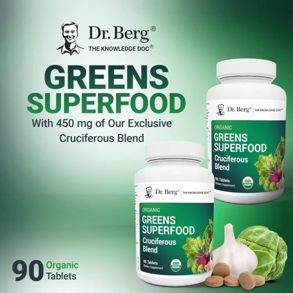 Dr. Berg's Greens Superfood Cruciferous Vegetable Tablets - Vegetable Supplements for Adults w/ 11 Phytonutrient Super Greens Tablets - Energy, Immune System & Liver Veggie Tablets - 90 Tablets - Image 5