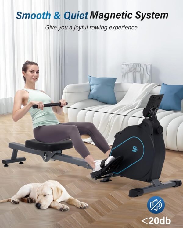 ECHANFIT Rowing Machine for Home Use - Rower with 16 Levels Adjustable Resistance, Ergonomic Seat, Tablet Holder, LCD Monitor and 350 LB Weight Capacity - Image 3