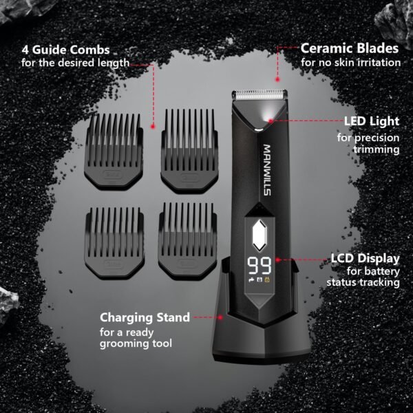 Ball Trimmer for Men - 2 Replaceable Ceramic Blades - Sharp & Gentle, Ball Shaver Men IPX7 Waterproof, Body Trimmer Men with Recharge Dock, Pubic Hair Trimmer Men, 7000RPM Mens Grooming Kit - Image 8