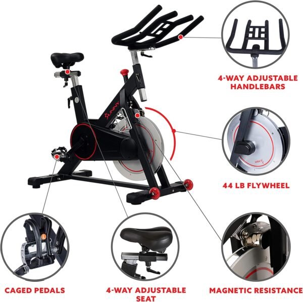 Sunny Health & Fitness Magnetic Belt Drive Indoor Cycling Bike With Optional SunnyFit® App Connectivity - Image 4