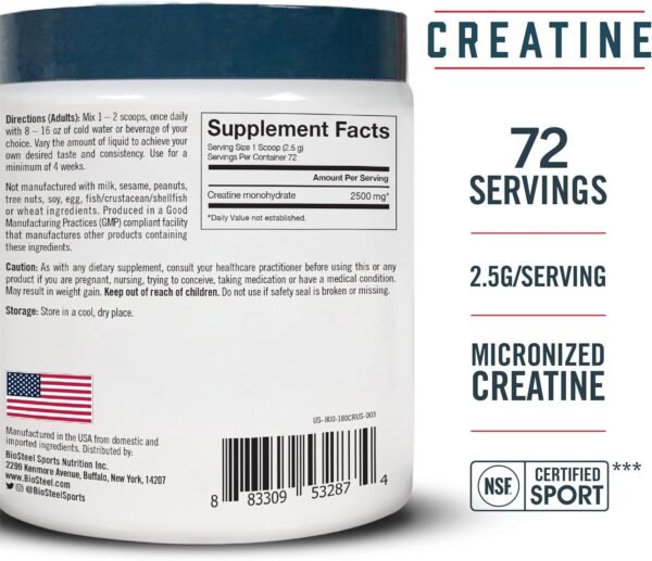 BioSteel Creatine Monohydrate Powder - 72 Servings, 180g, Micronized for Muscle Recovery & Lean Muscle, NSF for Sport Certified Creatine Powder - Image 3
