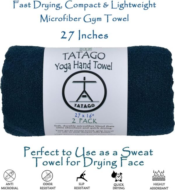 Tatago Hot Yoga Sweat Towel & Hand Towel - Soft & Absorbent, Quick Drying Microfiber, Non Slip for XL Yoga Mat or Gym, Travel Towel 2-Pack - Image 8