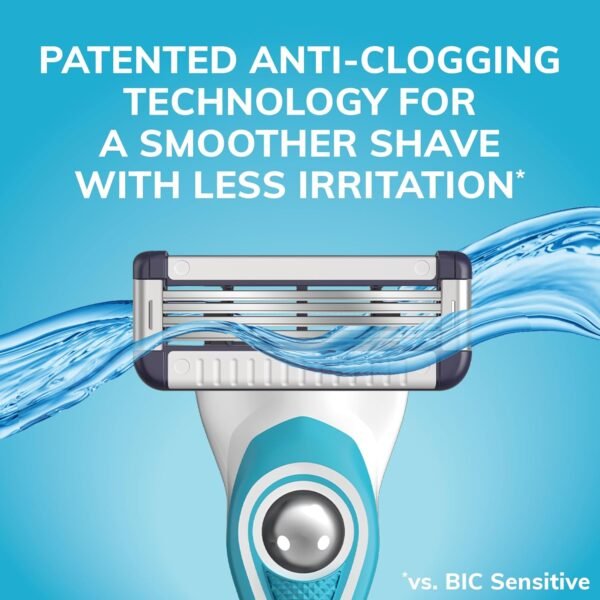 BIC EasyRinse Sensitive Anti-Clogging, Refillable Men's Razors With 4 Blades, 1 Handle and 9 Refill Razor Cartridges Razor Kit - Image 5