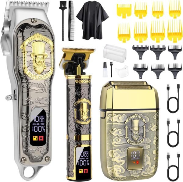 Professional Hair Clipper Set for Men, Rechargeable Cordless Clippers and Trimmers Set, Electric Foil Shavers and Beard Trimmers, Hair Cutting Tools with LED Display, Gifts for Men - Image 2