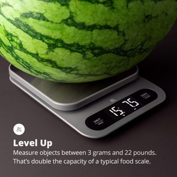 Greater Goods High Capacity Kitchen Scale, A Premium Food Scale, Weighs in Grams and Ounces with 22 Pound Capacity, Hi-Def LCD Screen, and Stainless Steel Platform - Image 3