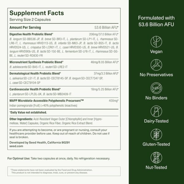 Seed DS-01 Daily Synbiotic - Prebiotic and Probiotic for Women & Men - Digestive Health, Gut Health, Immune Support, Bloating & Constipation Relief - Vegan & Shelf-Stable - 60 Capsules (30-Day Supply) - Image 8