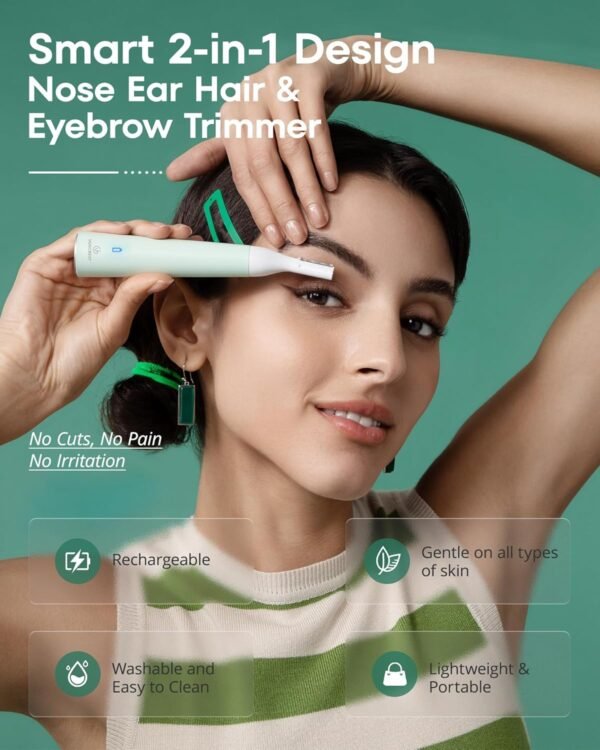 Nose Hair Trimmer for Women: Rechargeable 2 in 1 Ear Eyebrow Trimmer (Green) - Image 8