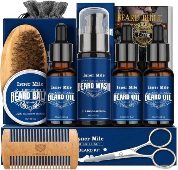 ISNER MILE Beard Care Kit Light Orange Scent and Argan & Jojoba Oils- Styles, Strengthens & Softens Beards & Mustaches - Leave in Conditioner Beard Grooming Kit for Men, Valentines Day Gifts for Him - Image 2