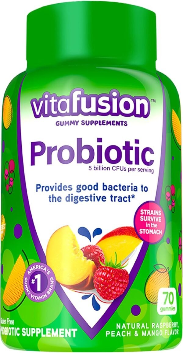 Vitafusion Probiotic Gummy Supplements, Raspberry, Peach and Mango Flavors, Probiotic Nutritional Supplements with 5 Billion CFUs, America’s Number 1 Gummy Vitamin Brand, 35 Day Supply, 70 Count - Image 2