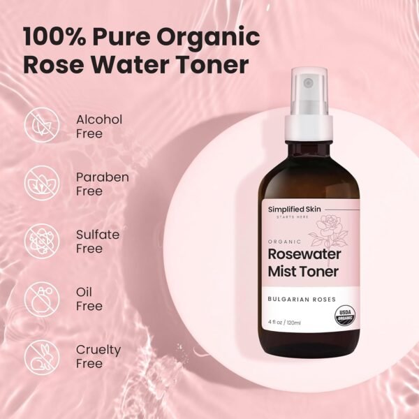 Rose Water Spray for Face & Organic Rose Water for Hair - USDA Certified Rosewater Facial Toner - Alcohol-Free Makeup Setting Hydrating Face Mist - Anti-Aging Bulgarian Rose Water Toner Spray - 4 Oz - Image 5