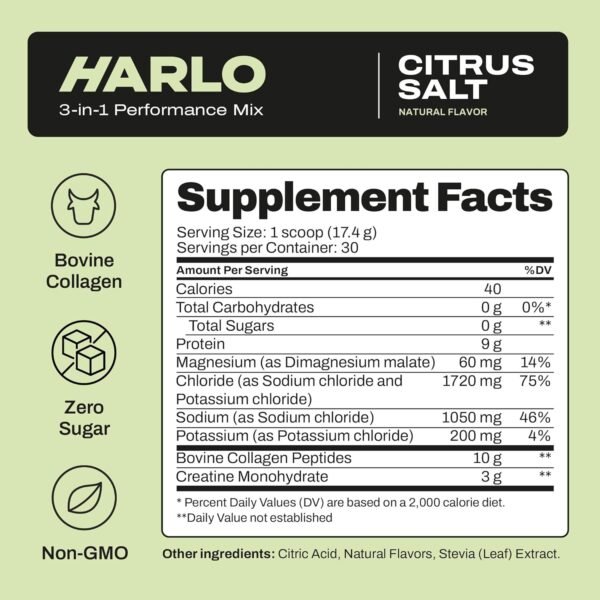 Harlo - Citrus Salt Electrolyte Drink Mix with Bovine Collagen & Creatine - Creatine Monohydrate Powder - Energy Drink Powder - Pre Workout Powder - Sugar Free Energy Drinks - Post Workout Recovery - Image 4
