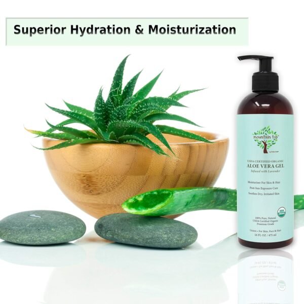 MOUNTAIN TOP Organic Aloe Vera Gel (16 fl oz / 473 mL) USDA Certified 100% Pure & Natural - For Extremely Dry & Itchy Skin - Image 4