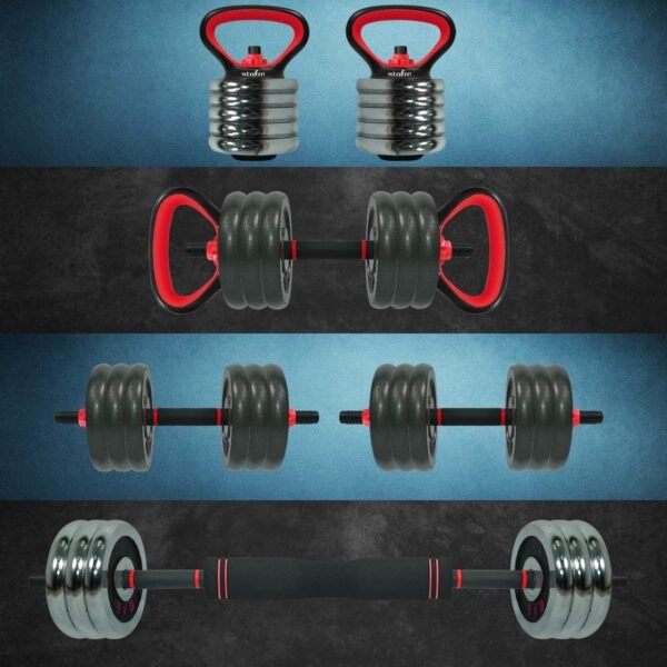 STOZM Weightlifting Accessories Set – Adjustable Fitness Set with 2X Kettlebell Handles & Base, 2X Dumbbell Handles, 4X Screw Nuts, 1x Dumbbell Connector for Weightlifting - Image 4