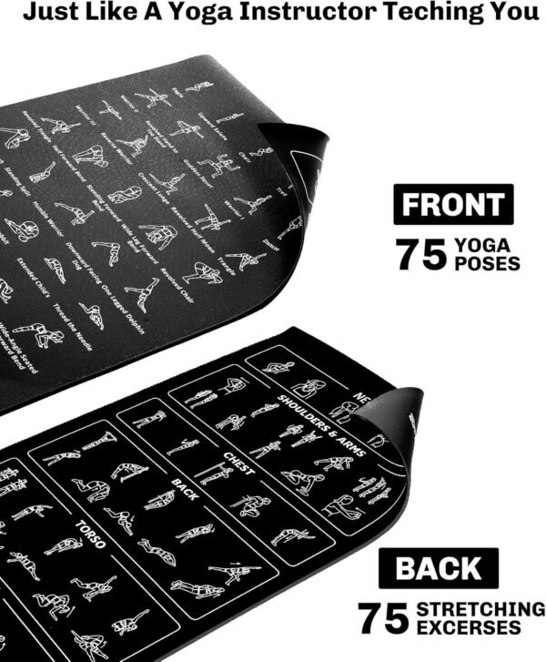 Upgrade New Instructional Yoga Mat with 75 Poses Printed on It, 6mm Travel Yoga Mat with Bag Christmas Gifts for Women and Men, 1/4 Inch Extra Thick Non-Slip - Image 4