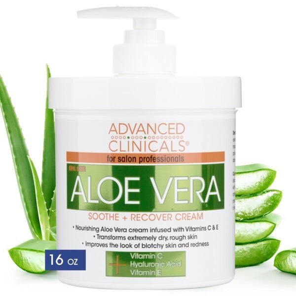 Advanced Clinicals Aloe Vera Lotion Sun Burn Recovery Cream | After Sun Body Lotion W/ Vitamin C + Hyaluronic Acid | Sun Damaged Skin Repair Moisturizing Cream | Skin Care Products, Large 16 Oz - Image 2