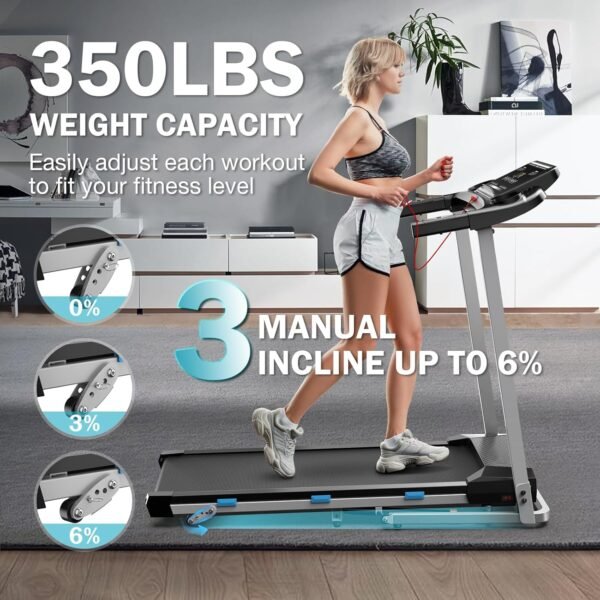 COZYINN Foldable Treadmill with Incline for Home Small - 350 lb Capacity, 3.0HP Quiet Folding Treadmill with Pulse Sensor and Bluetooth Speaker, App/Voice Control, 3 Level Incline, 7.6 MPH - Image 5