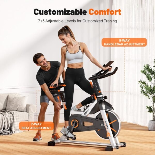 Stationary Exercise Bike, Indoor Cycling Bike, 7-Way Adjustable Seat for Cycling Cardio workout at Home, Heavy-Duty Steel Frame with Tablet Mount & LCD Monitor, 1 Second Quick Brake Stop - Image 7