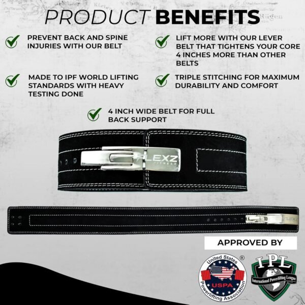 Lever Weight Lifting Belt Leather - 10MM 13MM Powerlifting Gym Belts for Men & Women - Lower Back Support for Weightlifting Deadlifts Squats Heavy Duty IPF Bodybuilding - Image 5