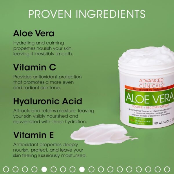 Advanced Clinicals Aloe Vera Lotion Sun Burn Recovery Cream | After Sun Body Lotion W/ Vitamin C + Hyaluronic Acid | Sun Damaged Skin Repair Moisturizing Cream | Skin Care Products, Large 16 Oz - Image 3