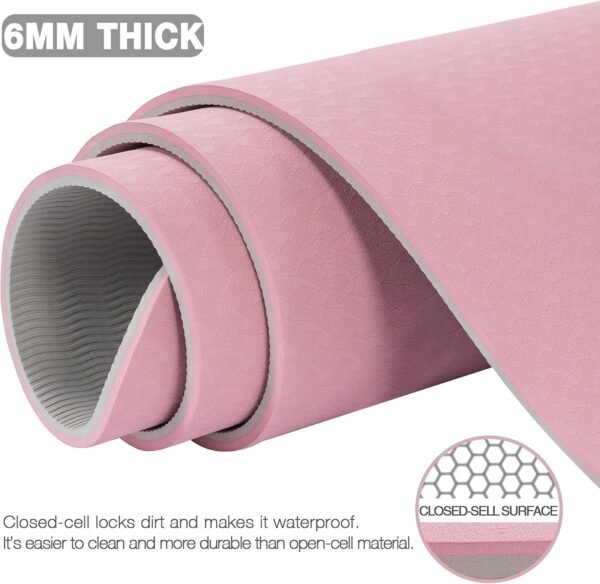 Large Yoga Mat for Men and Women 1/4 & 2/5 Inch Extra Thick TPE Fitness Mat for Home Gym Workout, Non-Slip, Eco Friendly Exercise Mat for Yoga, Pilates, Stretching, Meditation - Image 5