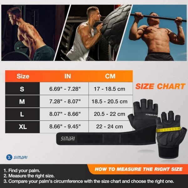 SIMARI Padded Workout Gloves for Men and Women, Ventilated Weight Lifting Gloves with Wrist Wraps Support, Full Palm Protection, Great Grip for Gym Training, Fitness, Weightlifting, Exercise - Image 7