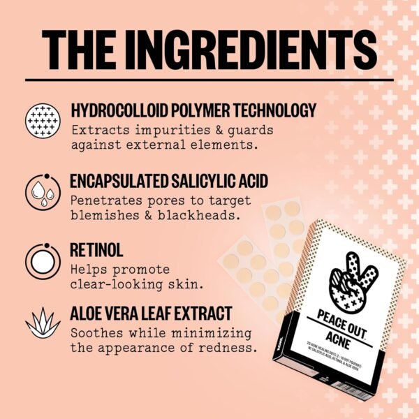 Peace Out Skincare Acne Dots, Hydrocolloid Pimple Patches Help Clear Blemishes Overnight, Award Winning Fast Acting Anti-Acne Solution (20 dots) - Image 4