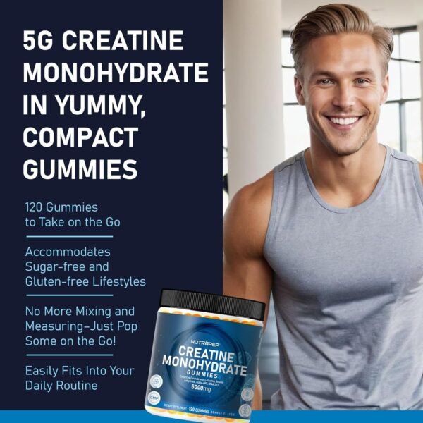 Creatine Monohydrate Gummies 5g for Men Women - with L-Taurine Betaine Anhydrous Alpha-GPC BCAA 2:1:1 - Sugar-Free Gluten Free Chewable Creatine Supplement Bites - Image 5