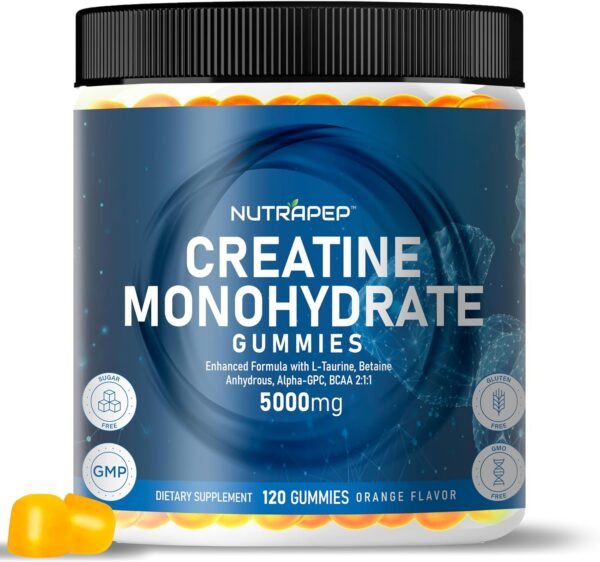 Creatine Monohydrate Gummies 5g for Men Women - with L-Taurine Betaine Anhydrous Alpha-GPC BCAA 2:1:1 - Sugar-Free Gluten Free Chewable Creatine Supplement Bites - Image 2