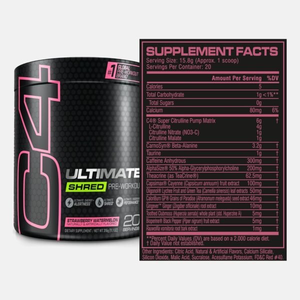 Cellucor C4 Ultimate Shred Pre Workout Powder for Men & Women, Weight Loss Supplement with Ginger Root Extract, Strawberry Watermelon, 20 Servings (Pack of 1) - Image 3