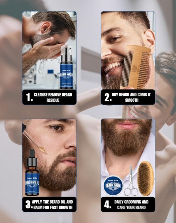 ISNER MILE Beard Care Kit Light Orange Scent and Argan & Jojoba Oils- Styles, Strengthens & Softens Beards & Mustaches - Leave in Conditioner Beard Grooming Kit for Men, Valentines Day Gifts for Him - Image 5
