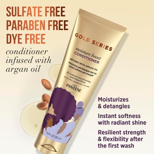 Pantene Shampoo and Sulfate Free Conditioner Kit, with Argan Oil, Pro-V Gold Series, for Natural and Curly Textured Hair, 16.9 fl oz, Kit - Image 4