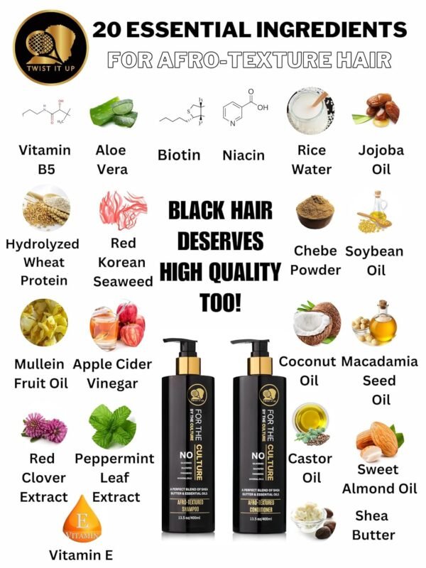 Twist It Up New Gold Standard Shampoo & Conditioner Set, Over 20 Natural Ingredients, Sulfate & Paraben-Free, Silicone-Free, Moisturizing, Hydrating, for Afro-Textured Hair - Image 3