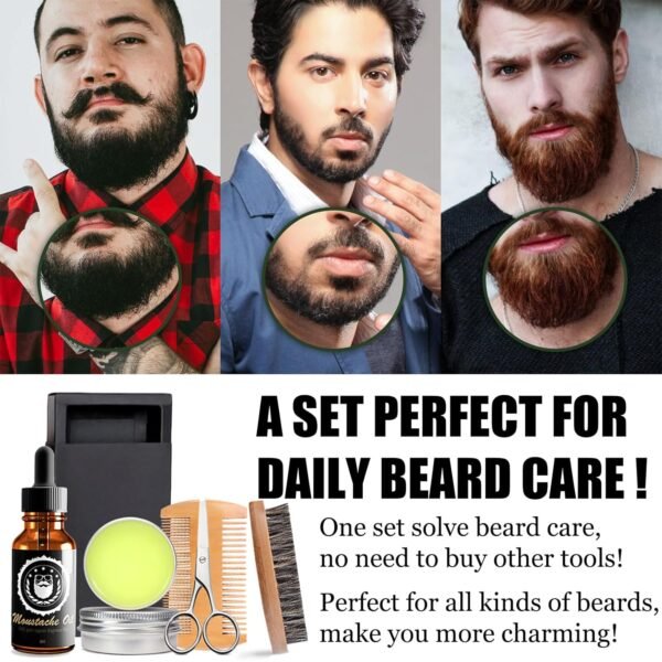 Beard Grooming Kit - Men's Christmas Stocking Stuffer With Brush, Comb, Balm, Growth Oil, Scissors - Image 5