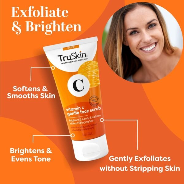 TruSkin Vitamin C Gentle Face Scrub - Brightening Daily Face Exfoliator for All Skin Types - Softens & Smooths Skin with Vitamin C, Yuzu Lemon, and Exfoliating Bora Bora White Sand - 4 Fl. Oz - Image 3